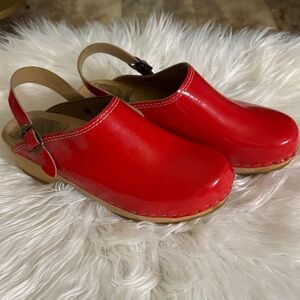 Red Leather Women's Clogs
